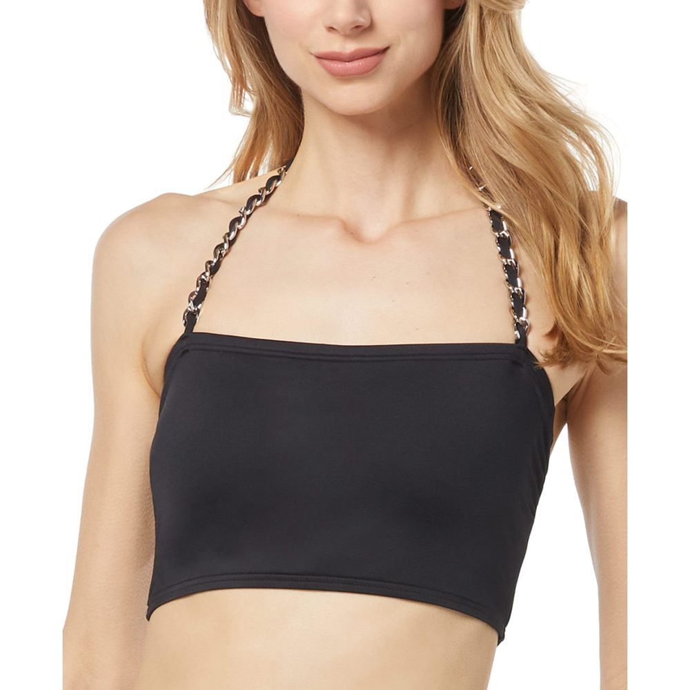 Michael Kors Women's Chain-Trim Halter Longline Bikini Top Black L - Picture 1 of 1